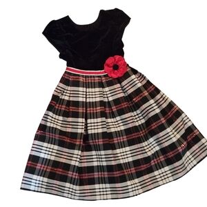 Jona Michelle Christmas Dress Size 6 Girls Black Velour Plaid Taffeta Skirt
